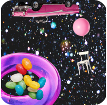 Pink objects floating in Space